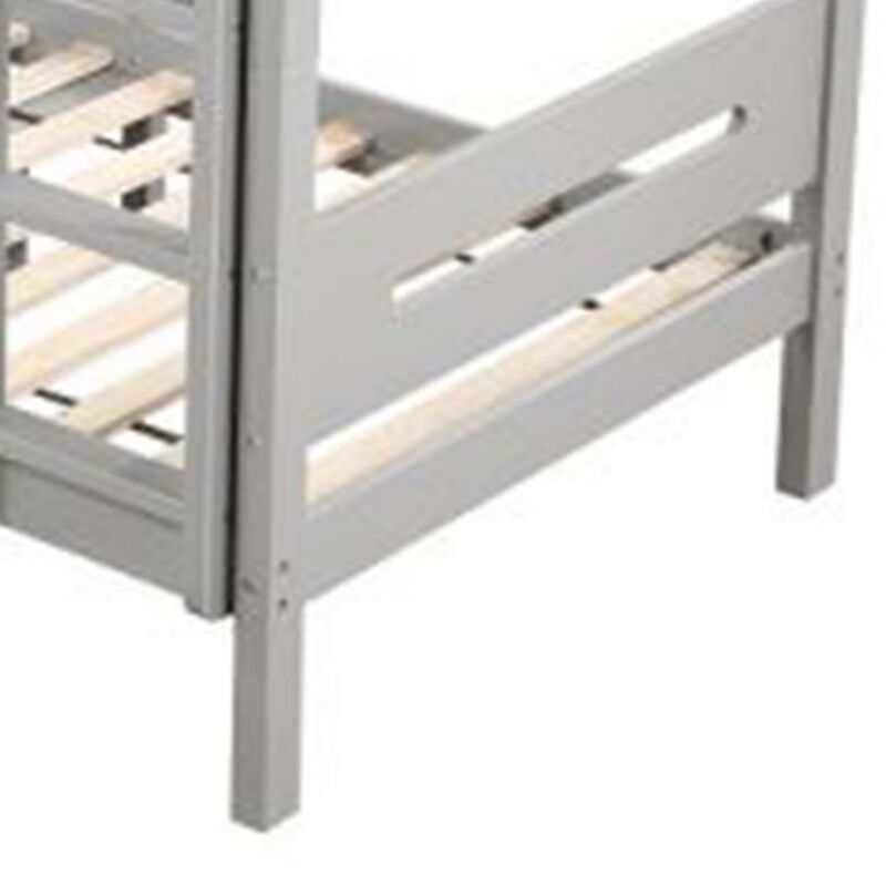 Asin Twin Bunk Bed with Front Facing Ladder, Solid Pine Wood, White Finish - Benzara