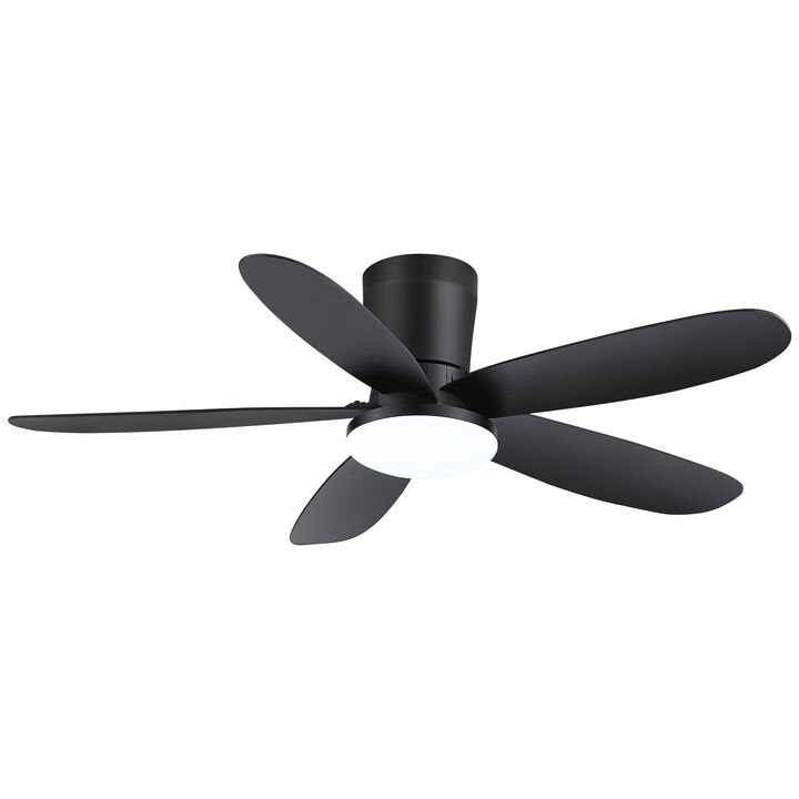 Breezary 42" Flush Mount LED Ceiling Fan with Light, 5 Blade , 6 Speed , Reversible, Quiet Low Profile Fan