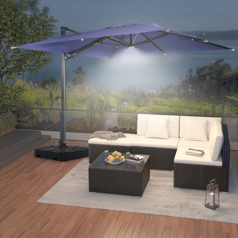 MONDAWE 10 ft. x 13 ft. Aluminum Frame Cantilever Patio Umbrella with LED Light, Large Canopy Offset Umbrella, 360-degree Rotation, 2 in 1 Crank Handle