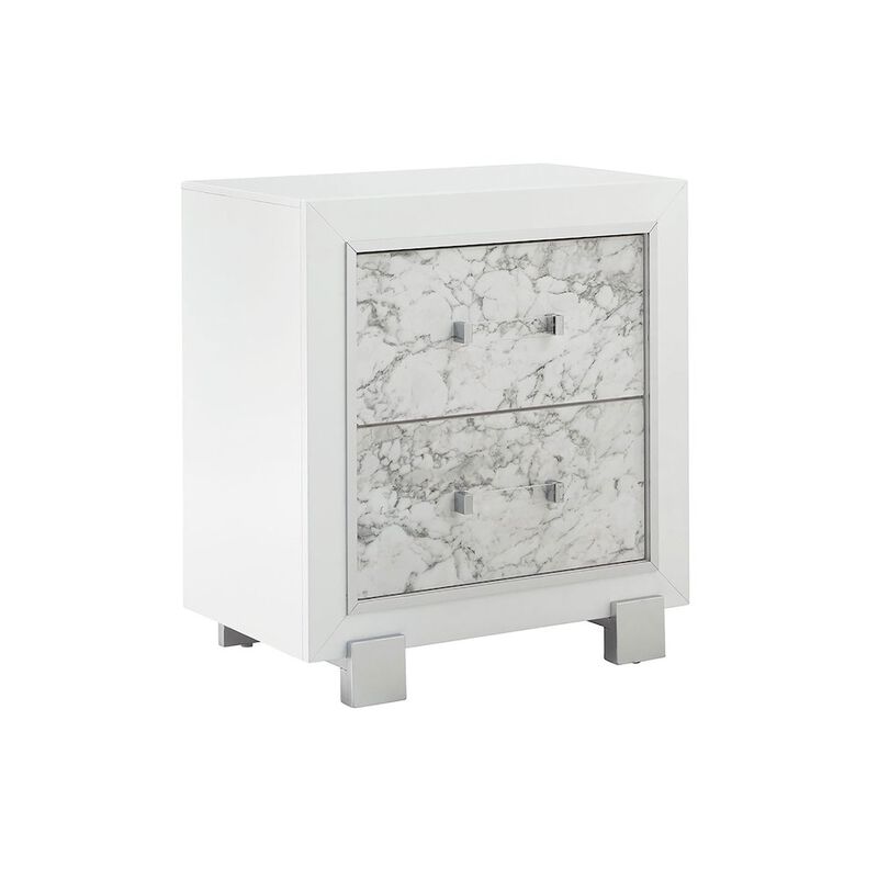Global Furniture USA Transitional Glam Santorini White Nightstand, Metallic White image number 2