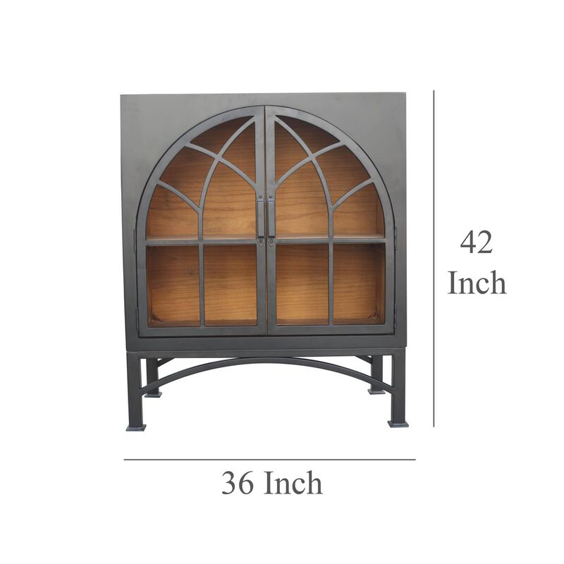 Veria Small China Cabinet, 2 Door Arch Frame, Matte Black 42 Inch - Benzara