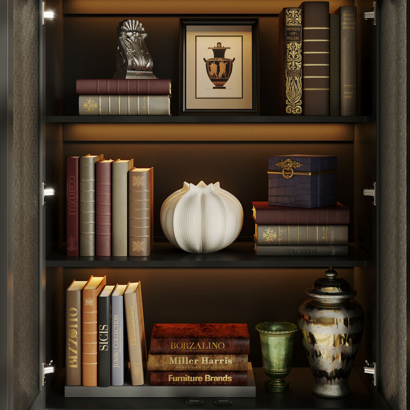 FUFU&GAGA Solid Wood Legs Bookcase Bookshelf with Tempered Glass Doors and Built-In Warm Lighting, Handmade Painted Finish (34.6"W x 15.4"D x 62.8"H) image number 4