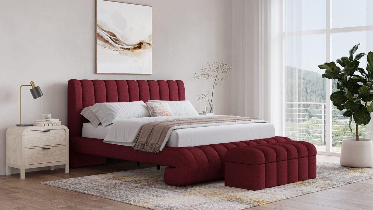 Savage King-size Maximalist Upholstered Bed in Ruby Chenille