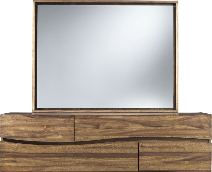 Ocean Solid Wood Floating Glass Mirror in Natural Sengon
