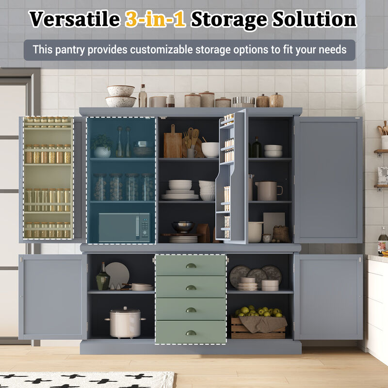 Merax Freestanding Kitchen Pantry Cabinet with Drawers & Adjustable Shelves image number 6
