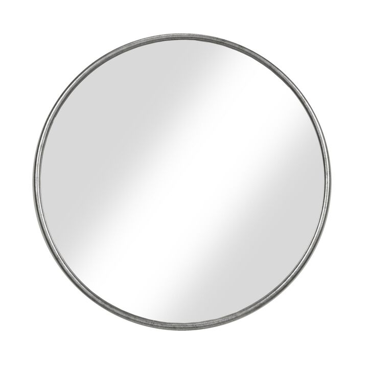 Contemporary Style Round Metal Framed Wall Mirror, Small, Antique Silver-Benzara