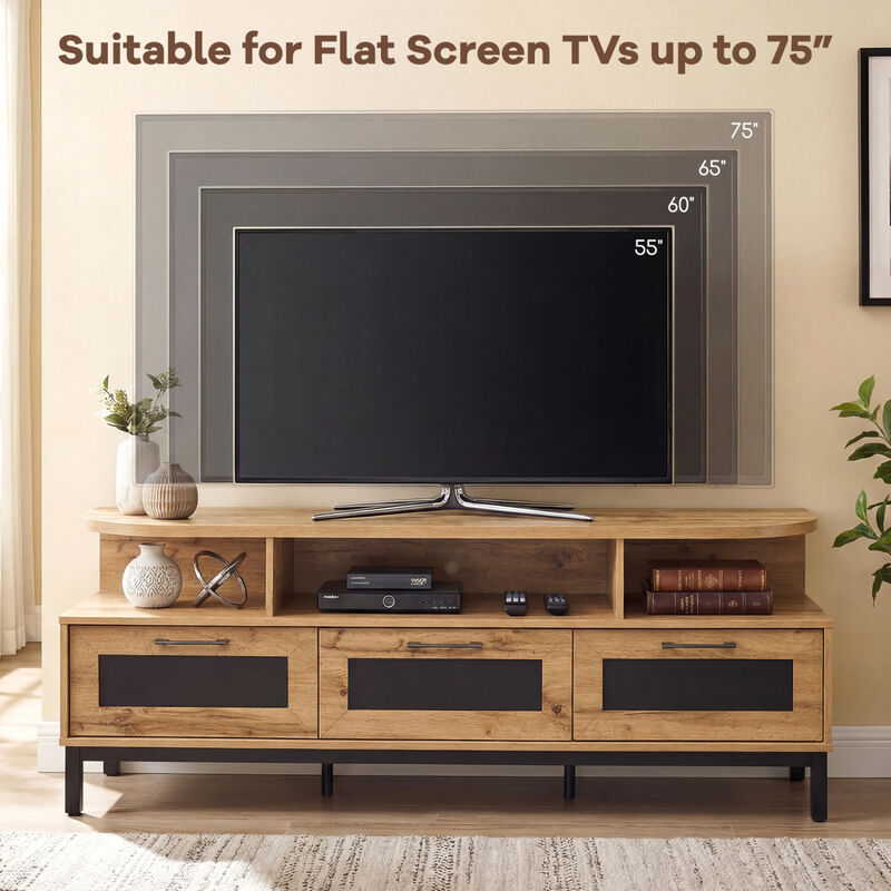 Entertainment Center TV Stand with 3 Drawers and Open Storage Shelves image number 6