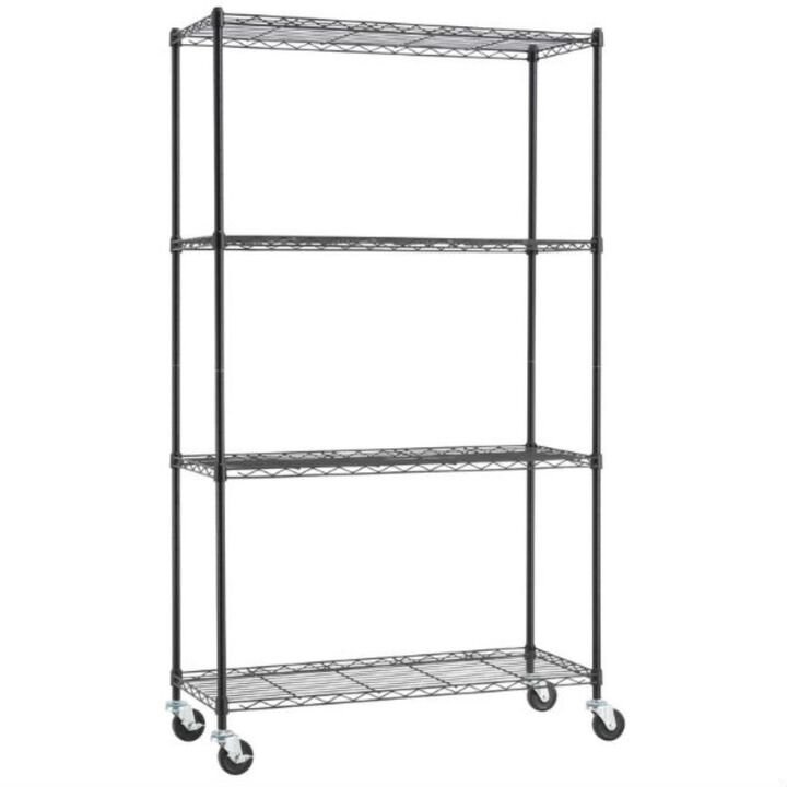 QuikFurn Heavy Duty Black Steel 4-Tier Shelving Unit with Locking Casters