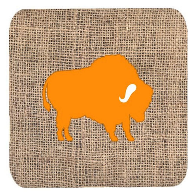 Caroline's Treasures BB1127-BL-OR-FC Buffalo Burlap and Orange Foam Coasters (Set of 4), 3.5 H x 3.5 W, Multicolor