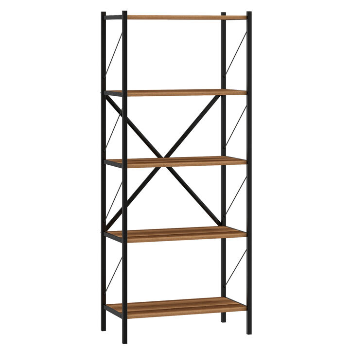 Modern 5-Tier Bookshelf Industrial Bookcase Metal Frame Storage