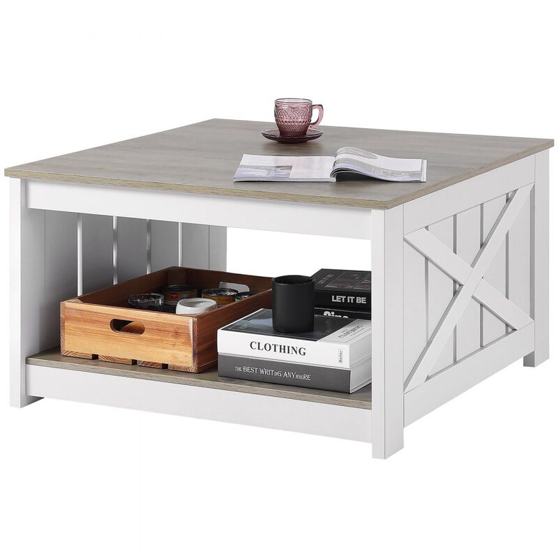 Farmhouse Coffee Table Square Table with Open Storage Compartment