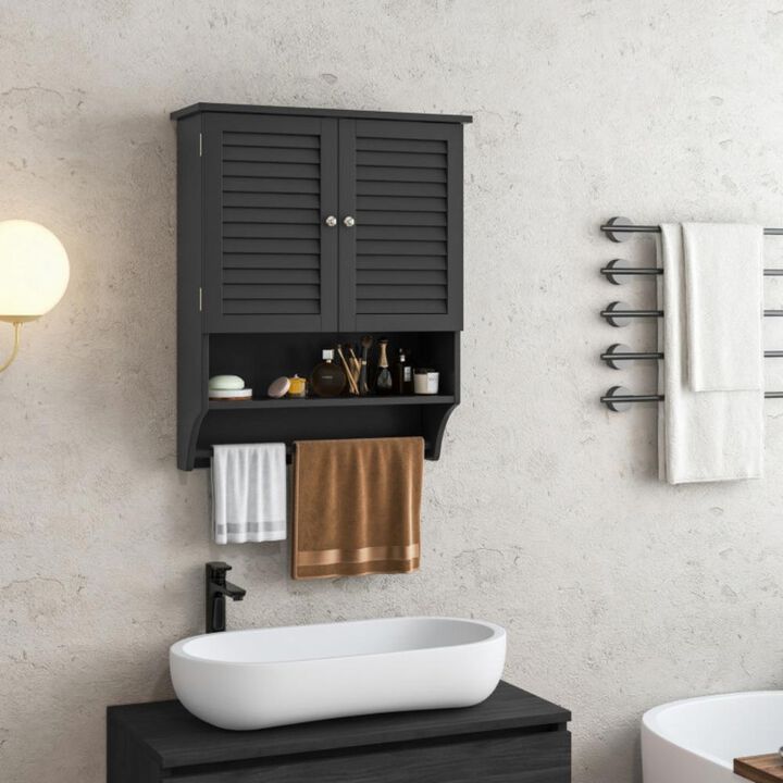 2-Doors Bathroom Wall-Mounted Medicine Cabinet with Towel Bar