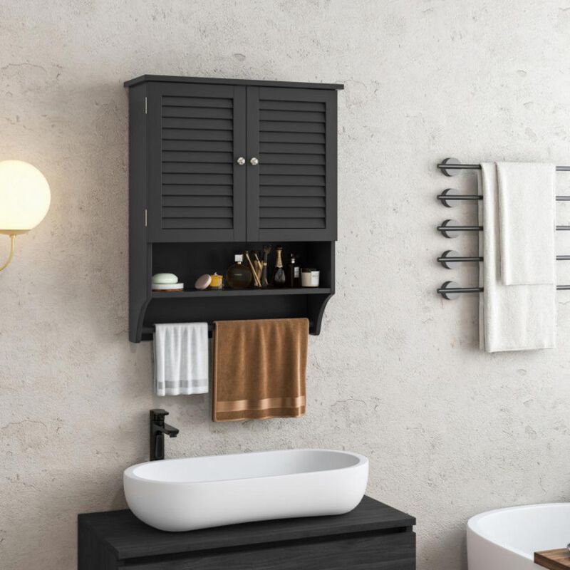 2-Doors Bathroom Wall-Mounted Medicine Cabinet with Towel Bar