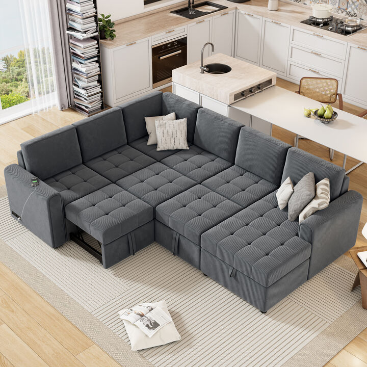 Merax U-shaped Sofa Sectional Sofa with A Storage Chaise Lounge