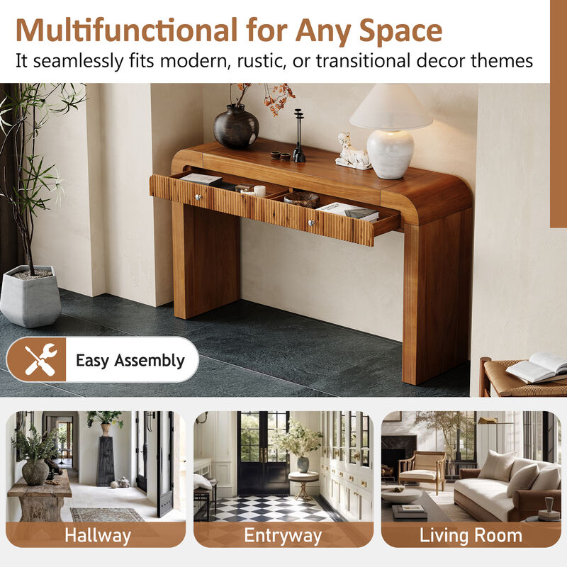 Merax Rustic Console Table with Fluted Drawer Front