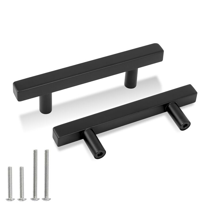Redunest Cabinet Pulls Matte Black Cabinet Handles Square Drawer Pulls, 2 Pack 3 Inch 76mm Hole Centers Stainless Steel Kitchen