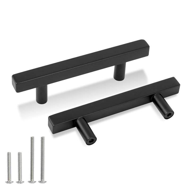 Redunest Cabinet Pulls Matte Black Cabinet Handles Square Drawer Pulls, 2 Pack 3 Inch 76mm Hole Centers Stainless Steel Kitchen