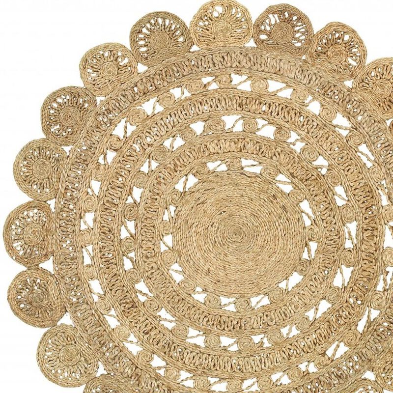 HomeRoots Jute Abstract Geometric Hand Braided Round Rug image number 5