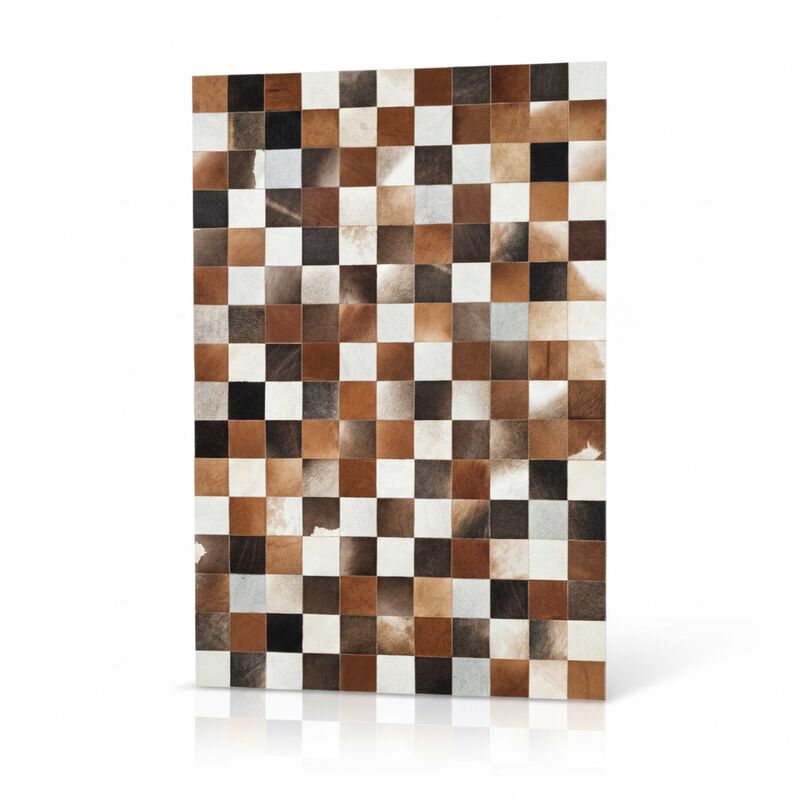 Brown White Cowhide Patchwork Rug image number 0