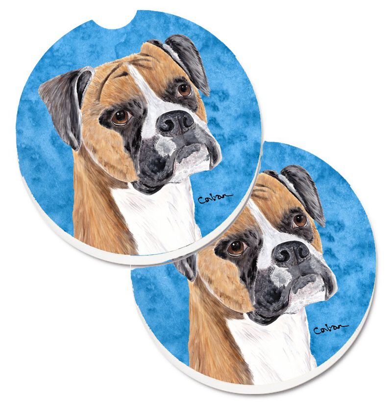 Caroline's Treasures Blue Boxer Set of 2 Cup Holder Car Coasters SC9121BUCARC, 2.56, Multicolor image number 0