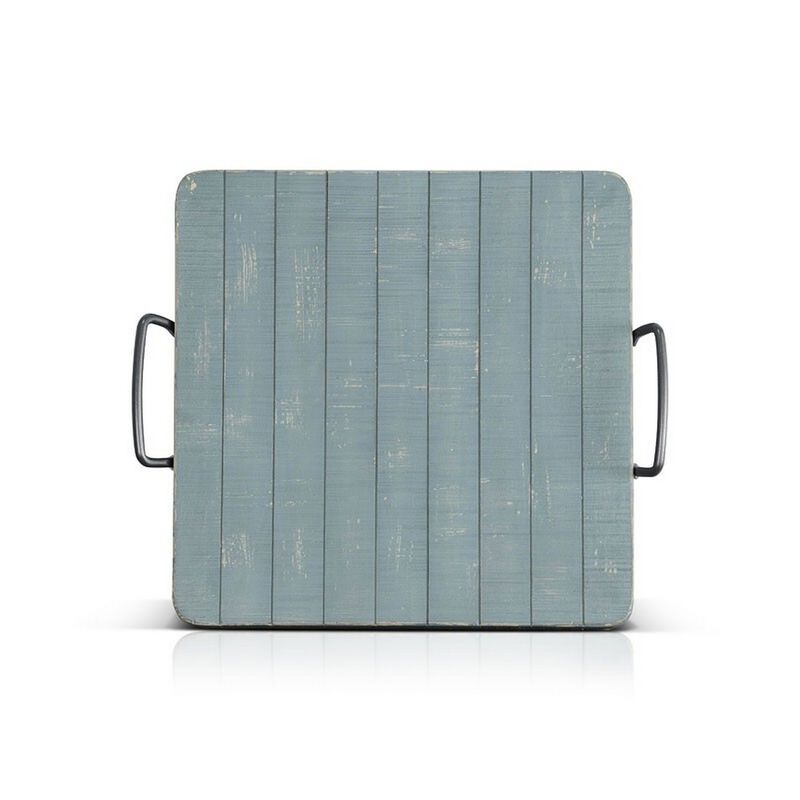 Rena Ottoman Tray with Metal Handle, 17 Inch Distressed Green Mahogany