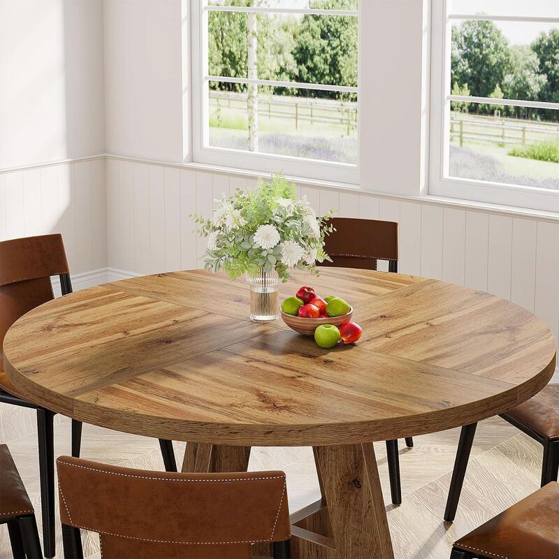ShipItFurniture 47-Inch Round Solid Wood Dining Table Burlywood Farmhouse image number 3