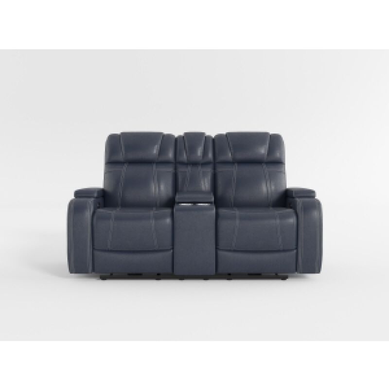 Ezia Power Double Recliner Loveseat, Console, Blue Leather, 74 Inch image number 2