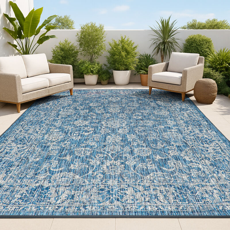 Tela Bohemian Textured Weave Floral Indoor/Outdoor Area Rug