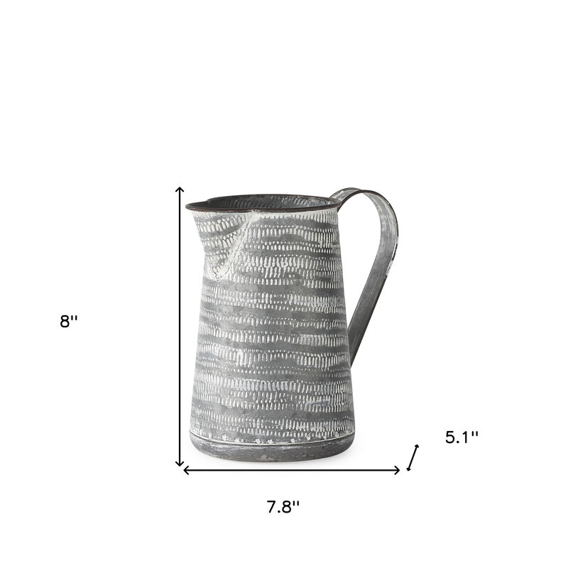 HomeRoots 8" Gray And White Striped Metal Tapered Jug Vase image number 3