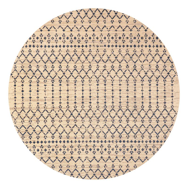 Ourika Moroccan Geometric Textured Weave Round Indoor/Outdoor Area Rug