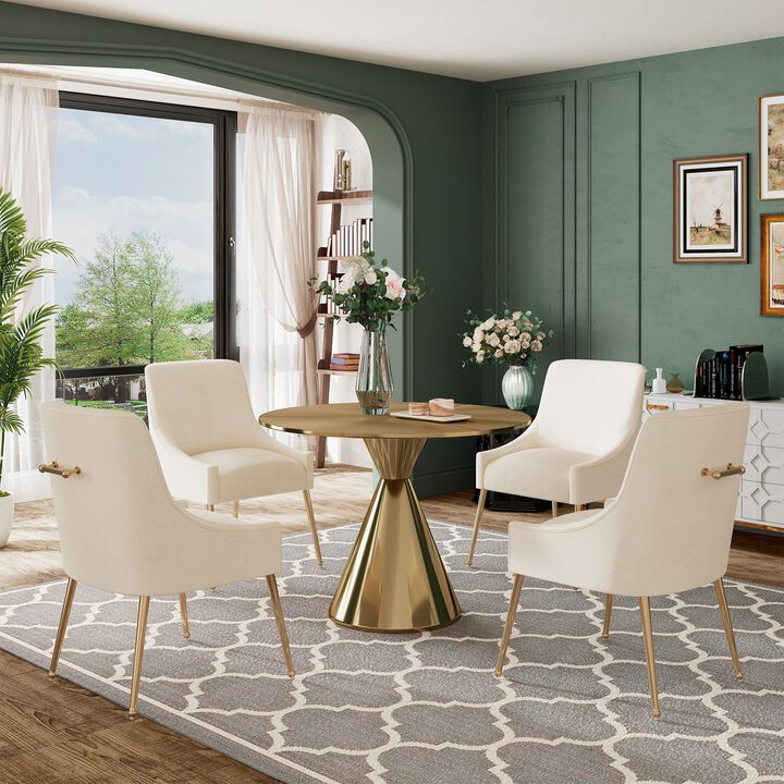 Gold 39 in. Pedestal Dining Table Wood (Seat-4)