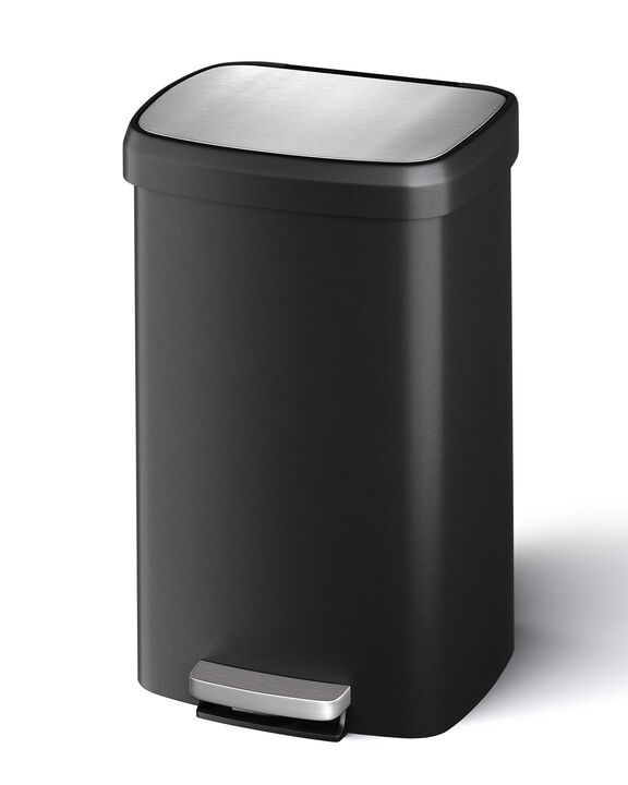 Rustproof Large 13 Gal / 50L Plastic Step-On Kitchen Trash Can with Soft Close Lid, Liner Rim & Rear Handle