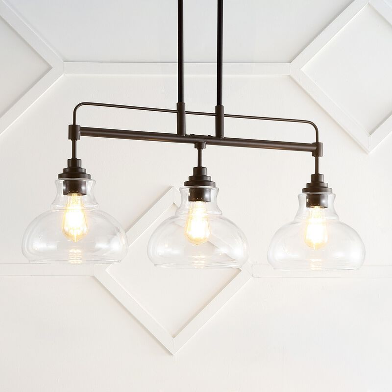 Marlowe 3-Light Farmhouse Industrial Iron/Glass Linear LED Pendant