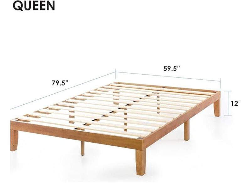 Naturalista Classic - 12 Inch Solid Wood Platform Bed With Wooden Slats, No Box Spring Needed, Easy Assembly, Queen, Pine