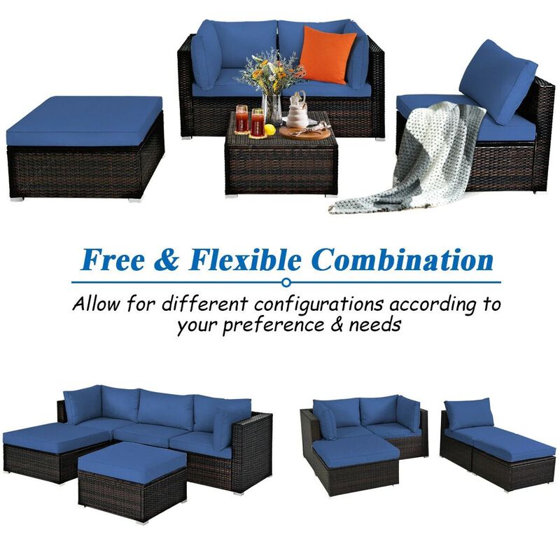 Mondawe 5 Pieces Patio Sectional Rattan Furniture Set with Ottoman Table