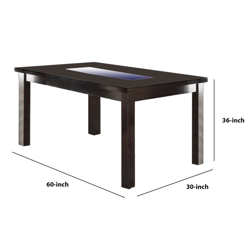 Wooden Dining Table With Tempered Glass Top, Brown-Benzara