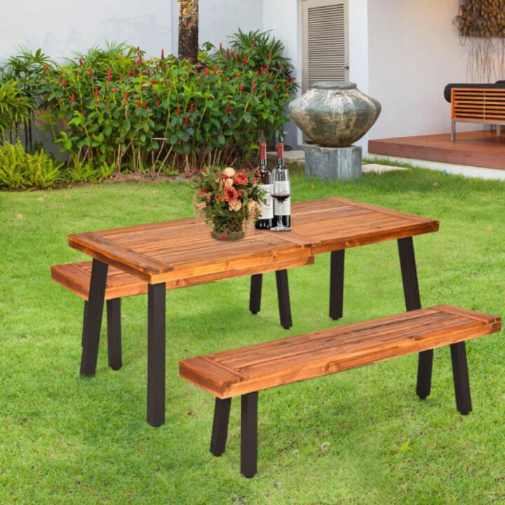 Acacia Wood Outdoor Dining Table Patio with Umbrella Hole