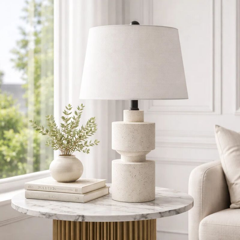 24.5" Modern Farmhouse Resin Table Lamp, 3-Way Dimmable, Hand-Painted Ivory Finish image number 7