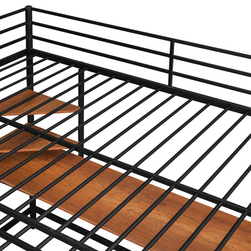 Whisen Full Metal Loft Bed with Desk and Shelve- Black 