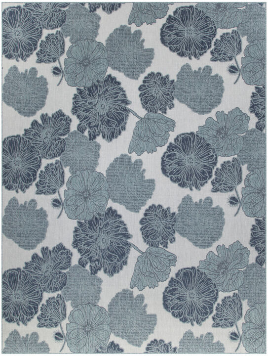 HomeRoots 9' X 12' Navy Blue And Ivory Floral Indoor Outdoor Area Rug