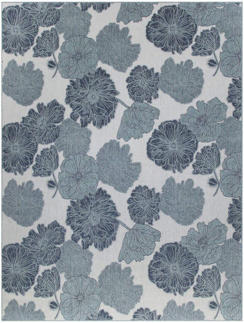 HomeRoots 9' X 12' Navy Blue And Ivory Floral Indoor Outdoor Area Rug image number 0