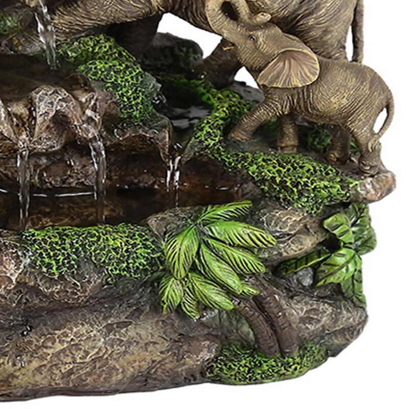 Eci 11 Inch Elephant Tabletop Water Fountain, Crystal LED Light, Multicolor - Benzara
