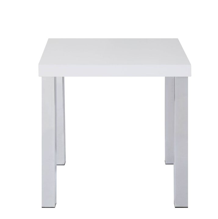 Homezia 22" Chrome And White High Gloss Square End Table