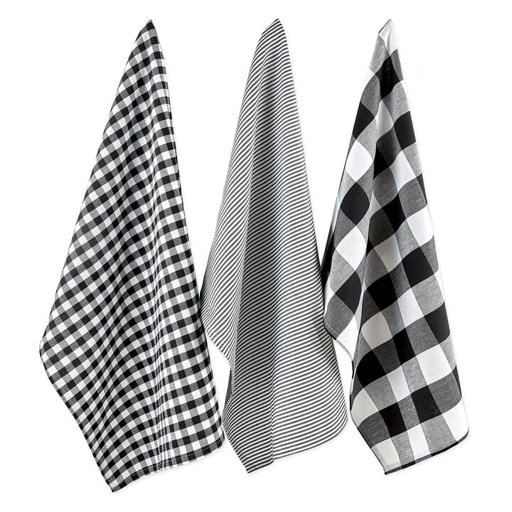 Set of 3 Assorted Black and White Dish Towel  30"