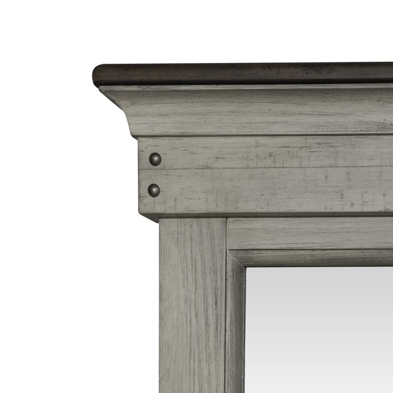 Liberty Furniture Landscape Mirror Farmhouse White in Weathered Linen Finish w/ Dusty Taupe Tops image number 5