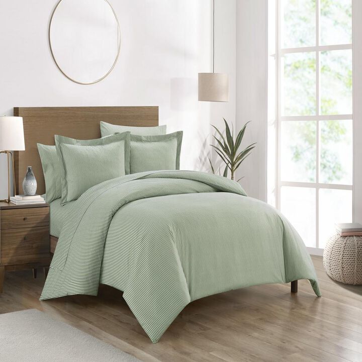 Chic Home Morgan Duvet Cover Set Contemporary Two Tone Striped Pattern Bedding - Pillow Shams Included - 3 Piece - King 104x90", Green