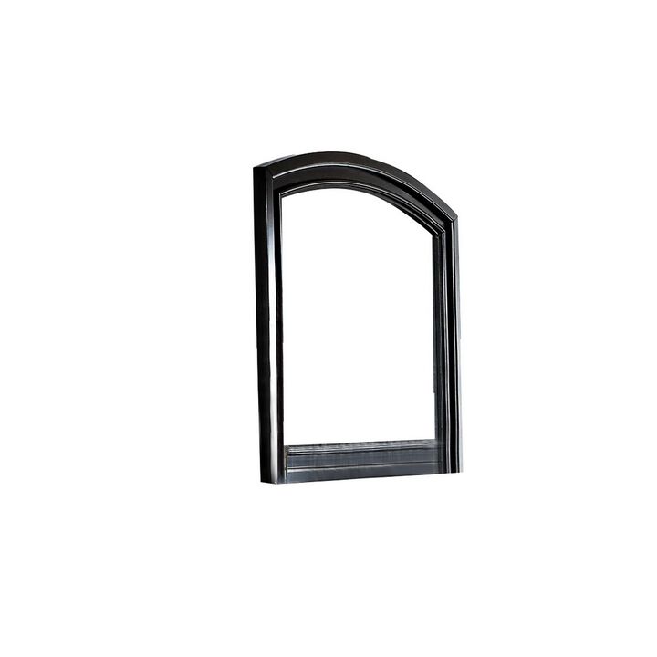 Traditional Style Wooden Frame Dresser Mirror with Curved Top, Black-Benzara