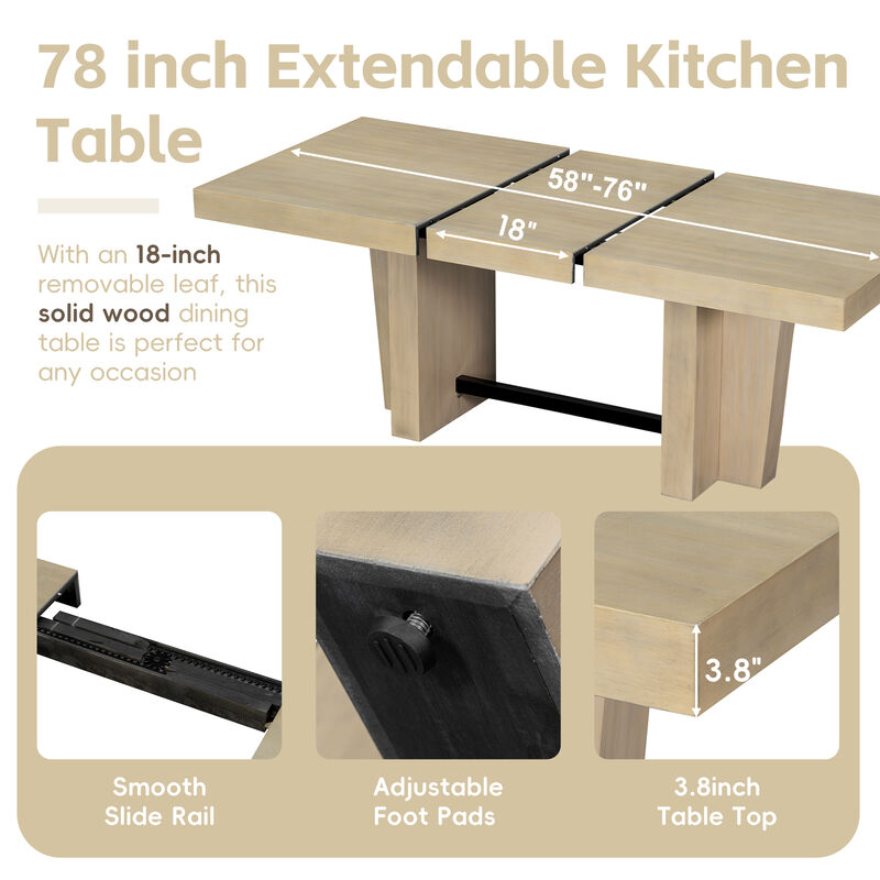 Merax Solid Wood Extendable Dining Table Set with 4 Cushioned Chairs & Bench image number 7
