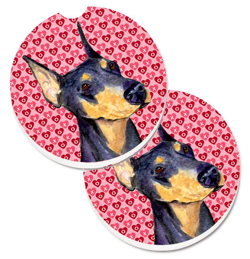 Caroline's Treasures Doberman Hearts Love & Valentine's Day Portrait Set of 2 Cup Holder Car Coasters SS4495CARC, 2.56, Multicolor image number 0