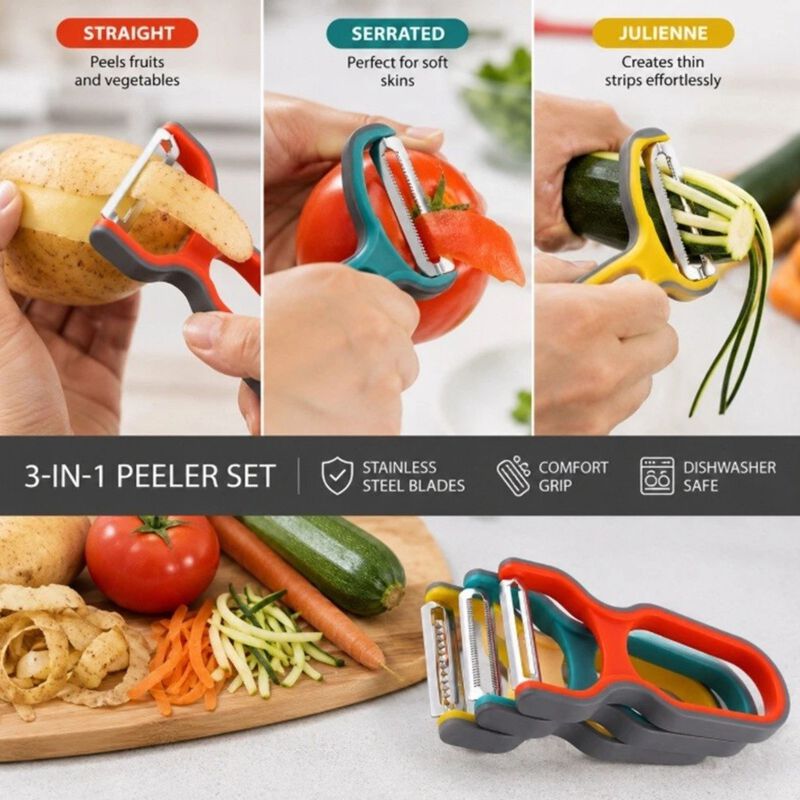 Pack of 3 Stainless Steel Vegetable & Fruit Peeler Set image number 1